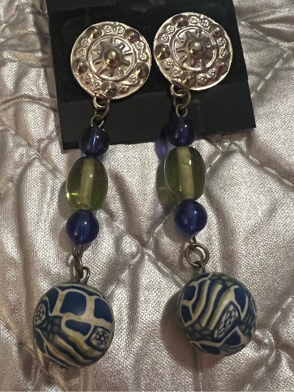 Vintage 80s Boho Mixed Glass/Ceramic Bead Dangle Earrings boho hippie global
